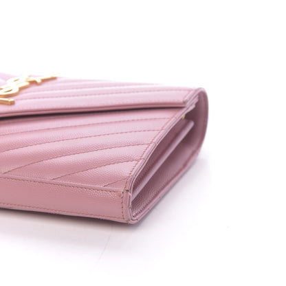 Saint Laurent Grain De Poudre Matelasse Chevron Monogram Chain Wallet Tender Pink 9 of 13
