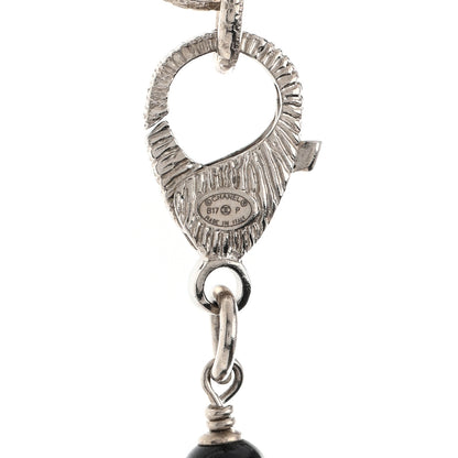 Chanel Metal Pearl Crystal Bead CC Long Necklace Silver Black 5 of 5