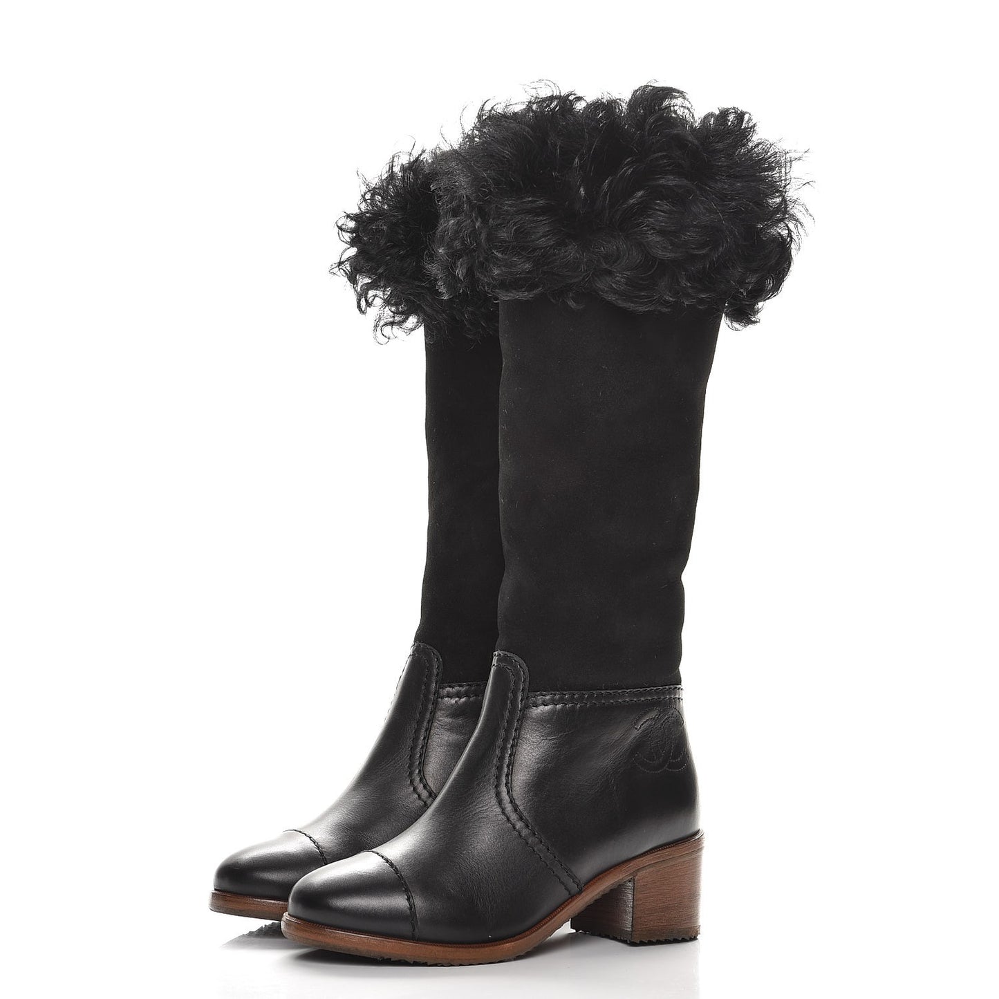 Shearling Suede Calfskin High Boots 35.5 Black