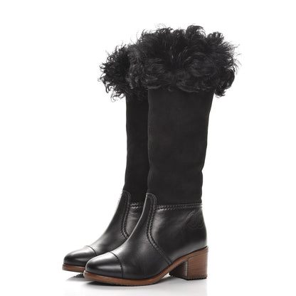 Chanel Shearling Suede Calfskin High Boots 35.5 Black 4 of 11