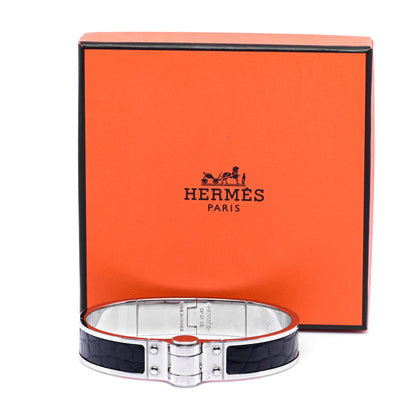 Hermes Crocodile Charniere Cuir Narrow Hinged Bracelet Black 6 of 6