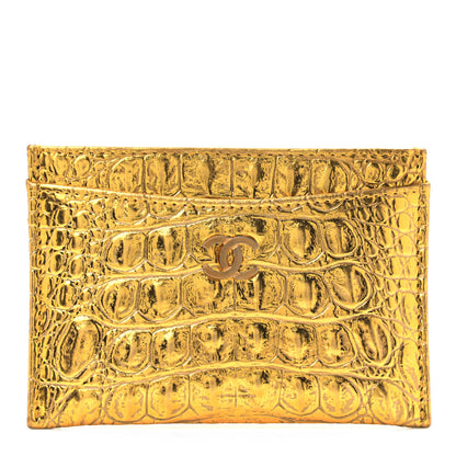 Chanel Metallic Calfskin Crocodile Embossed Cocodile Card Holder Gold 1 of 8