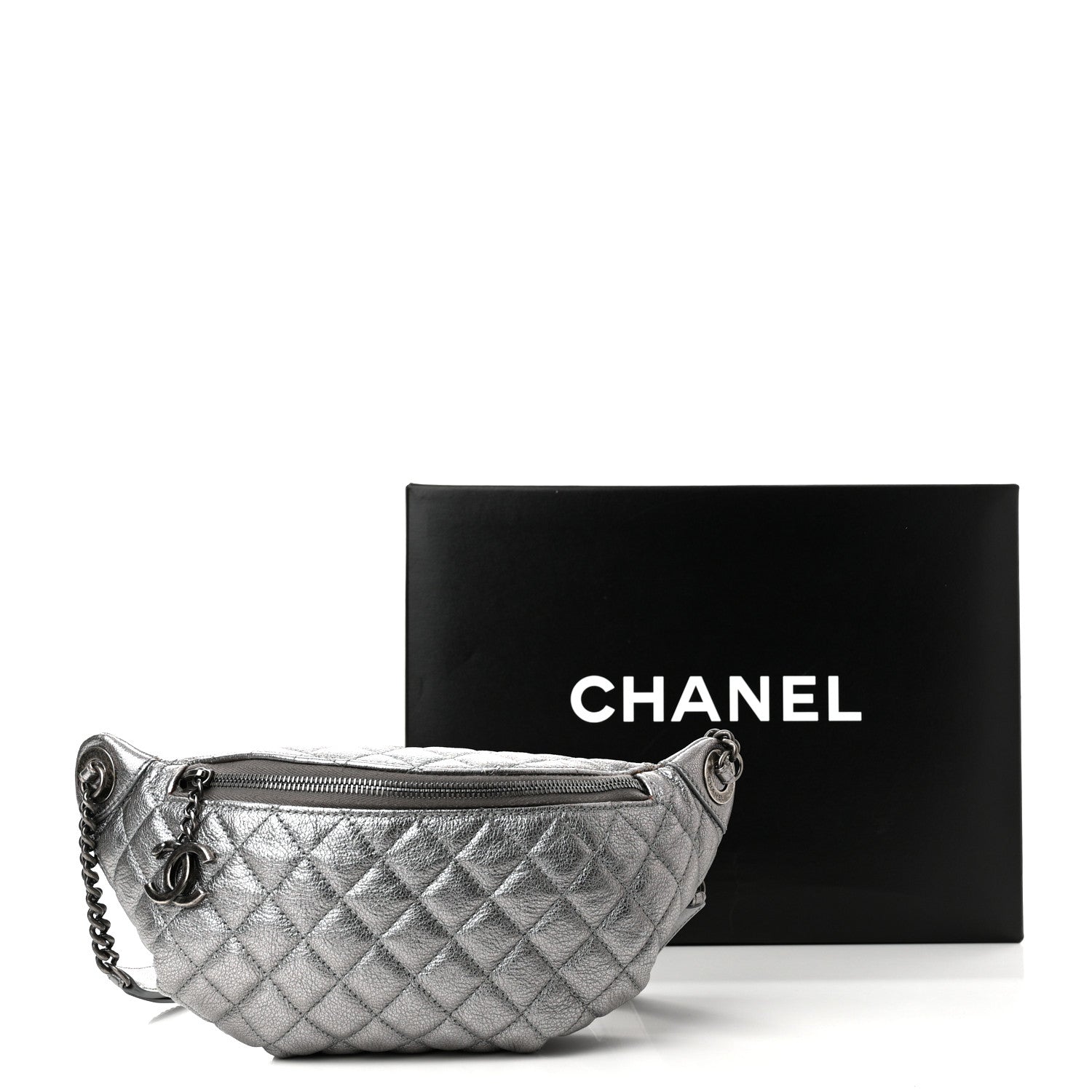 Chanel Metallic Calfskin Quilted Banane Waist Bag Fanny Pack Silver 12 of 12