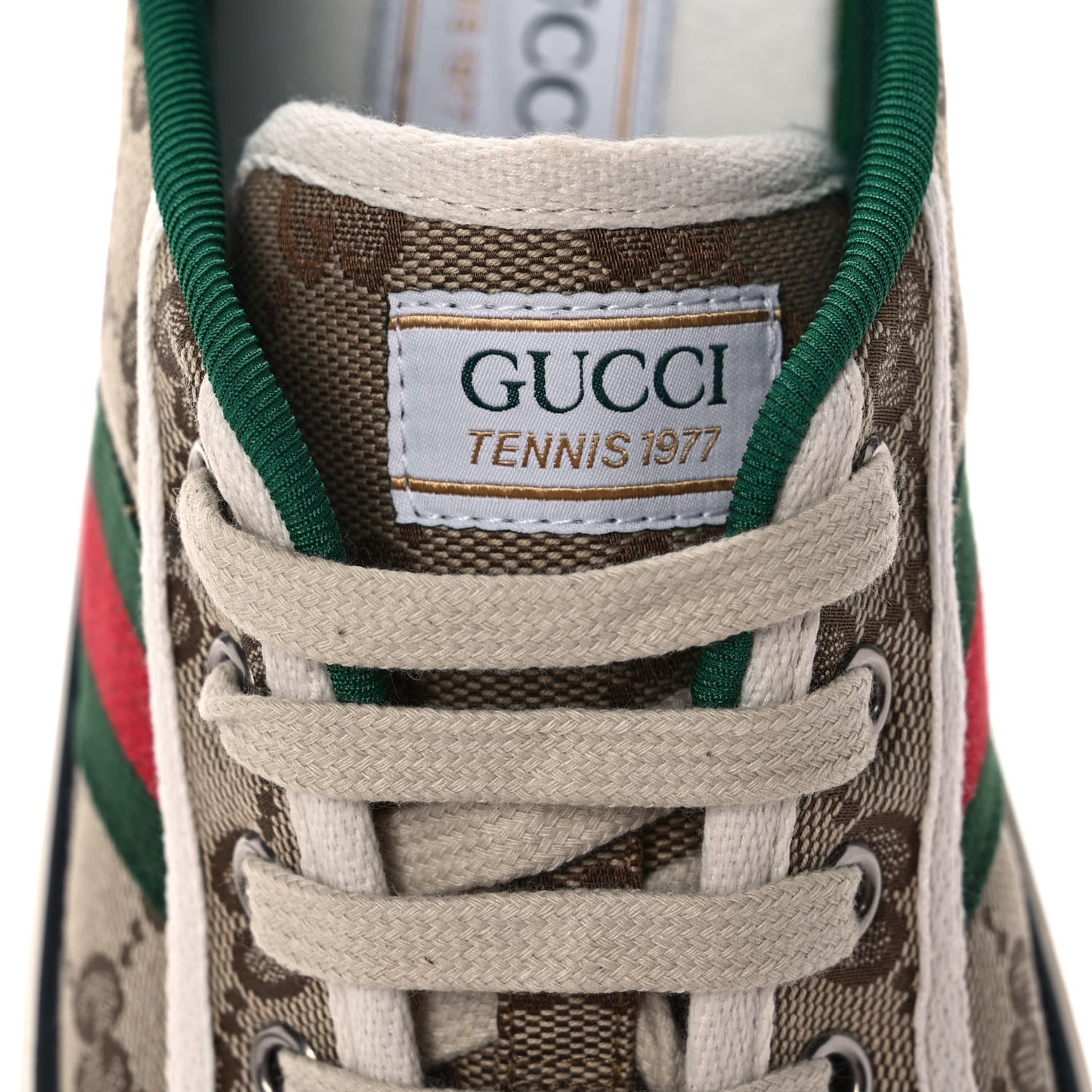 GG Monogram Web Mens 1977 Tennis Sneakers 6 Beige Ebony Mystic White