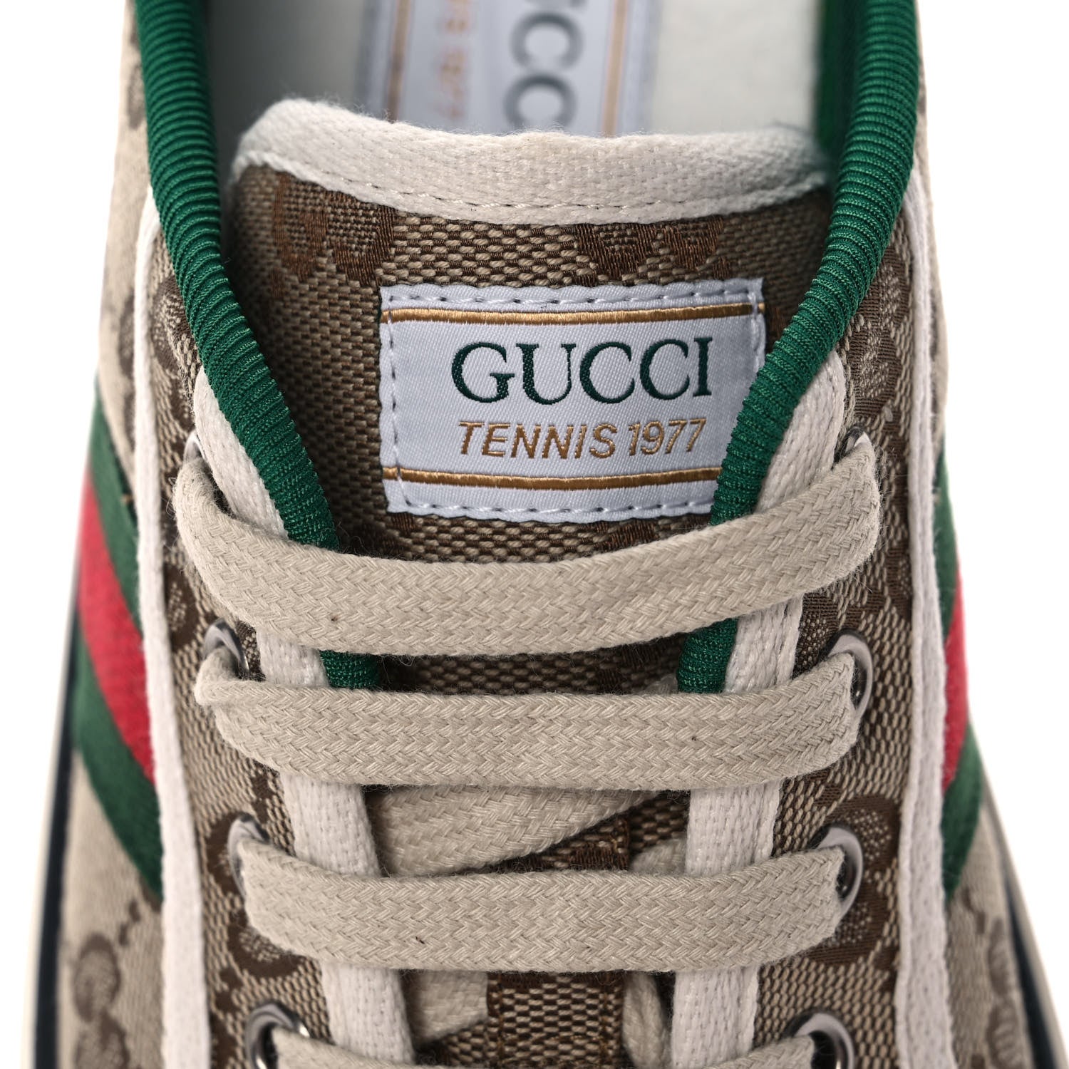 Gucci GG Monogram Web Mens 1977 Tennis Sneakers 6 Beige Ebony Mystic White 8 of 9