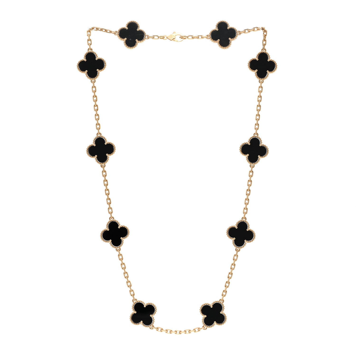 Van Cleef & Arpels 18K Yellow Gold Black Onyx 10 Motifs Vintage Alhambra Necklace 3 of 5