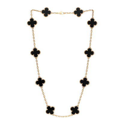 Van Cleef & Arpels 18K Yellow Gold Black Onyx 10 Motifs Vintage Alhambra Necklace 3 of 5
