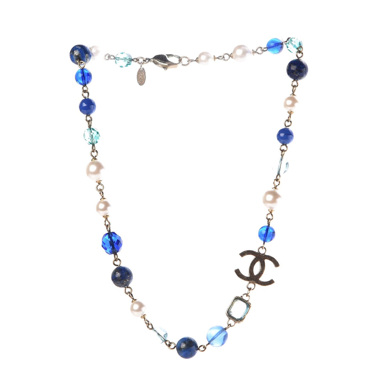 Ruthenium Pearl Beaded CC Short Necklace Silver Blue