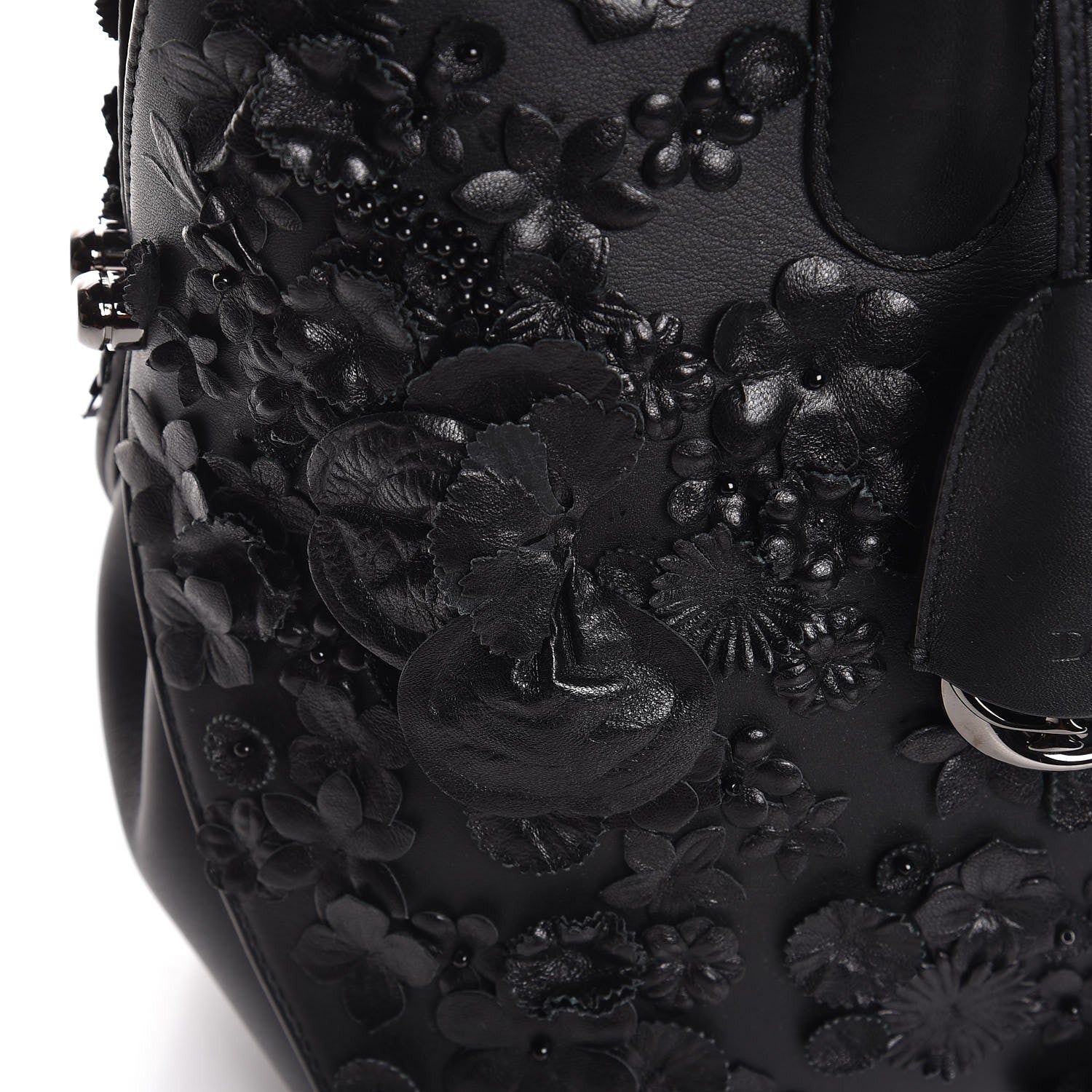 Christian Dior Calfskin Floral Applique Bar Tote Black 8 of 8