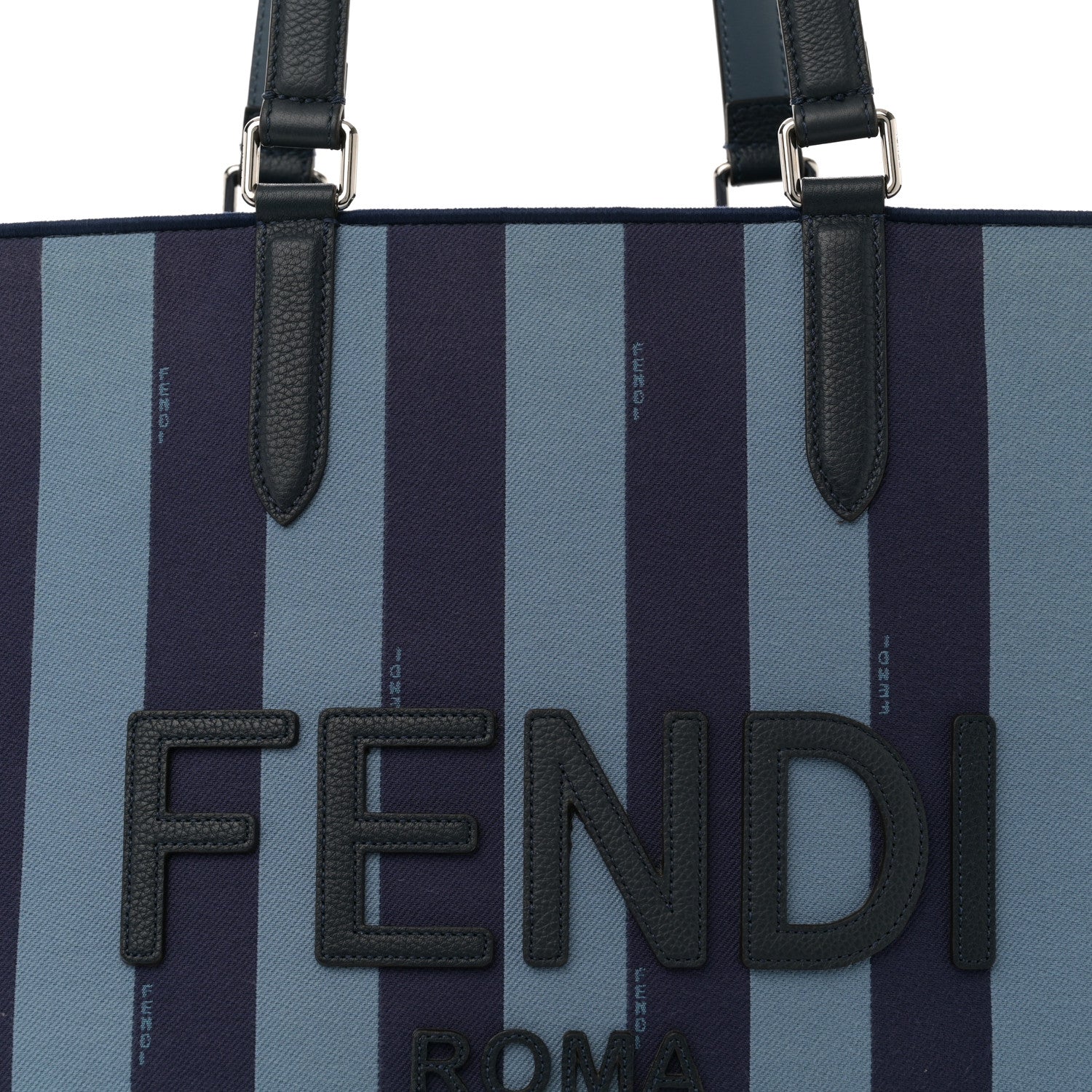 Fendi Pequin Vitello Logo Shopper Tote Blue 8 of 12