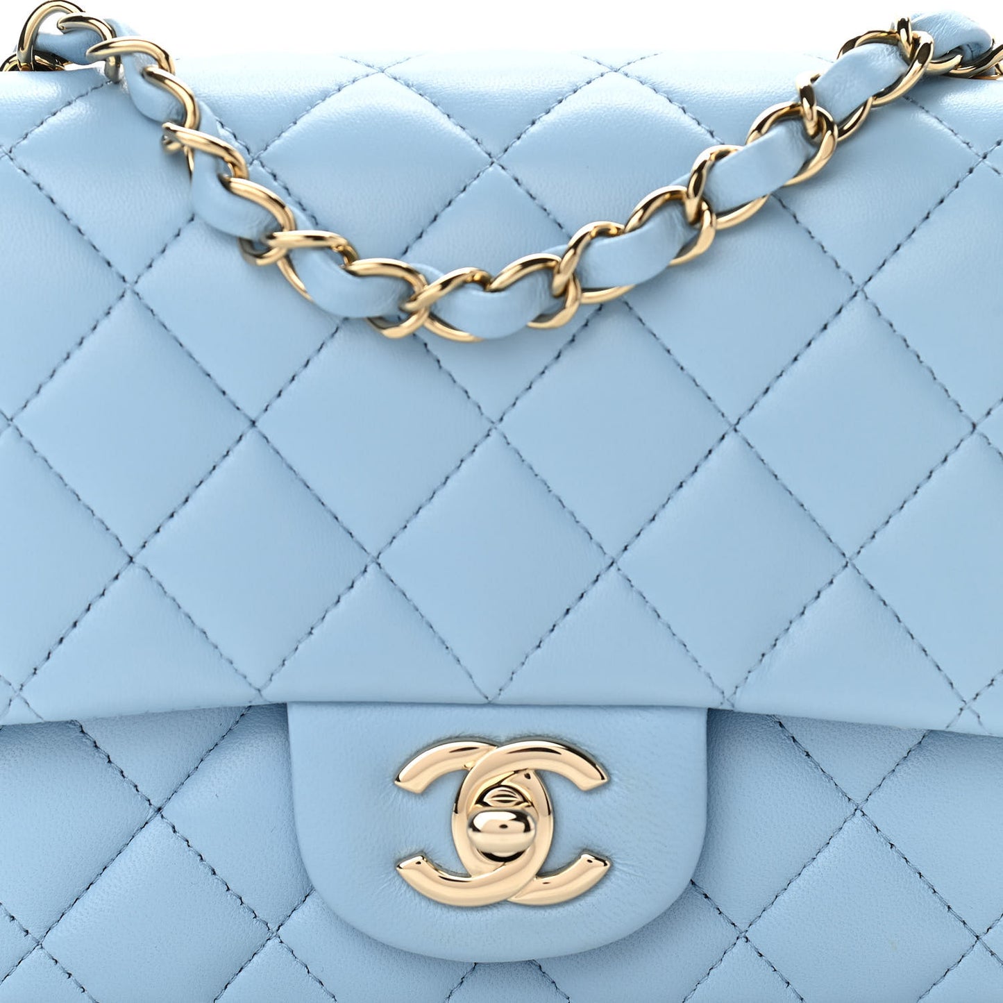 Lambskin Quilted Mini Square Flap Light Blue