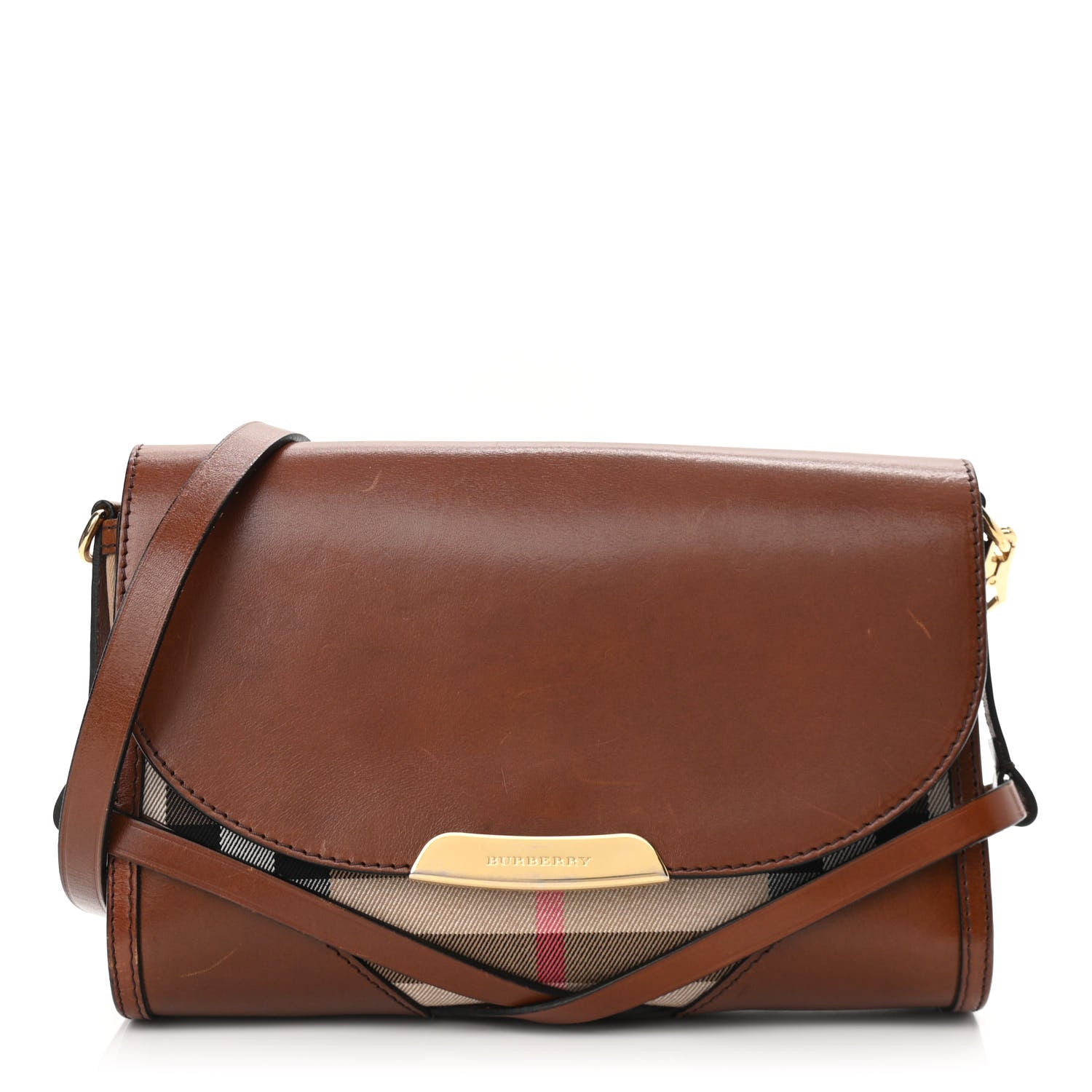 Burberry House Check Bridle Calfskin Small Abbott Crossbody Bag Tan 1 of 13