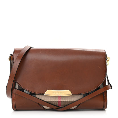 Burberry House Check Bridle Calfskin Small Abbott Crossbody Bag Tan 1 of 13