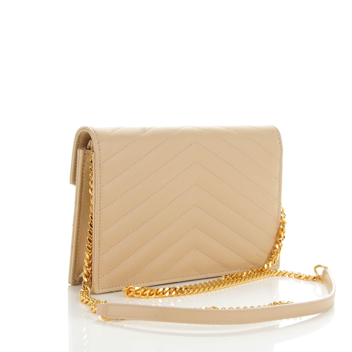 Grain De Poudre Matelasse Chevron Monogram Envelope Chain Wallet Nude Powder