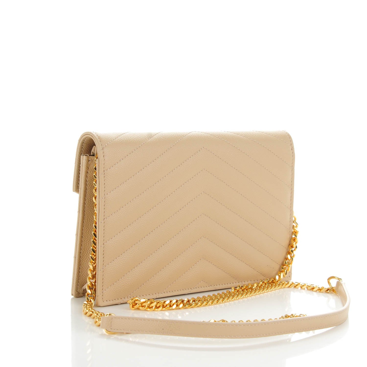 Saint Laurent Grain De Poudre Matelasse Chevron Monogram Envelope Chain Wallet Nude Powder 3 of 7