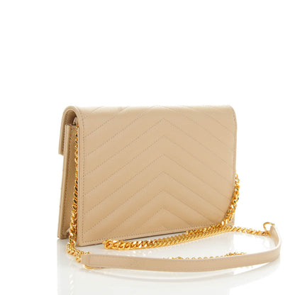 Saint Laurent Grain De Poudre Matelasse Chevron Monogram Envelope Chain Wallet Nude Powder 3 of 7