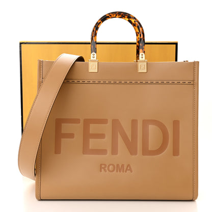 Fendi Vitello King Plexiglass Logo Embossed Medium Fendi Sunshine Shopper Tote Miele Scuro 11 of 11