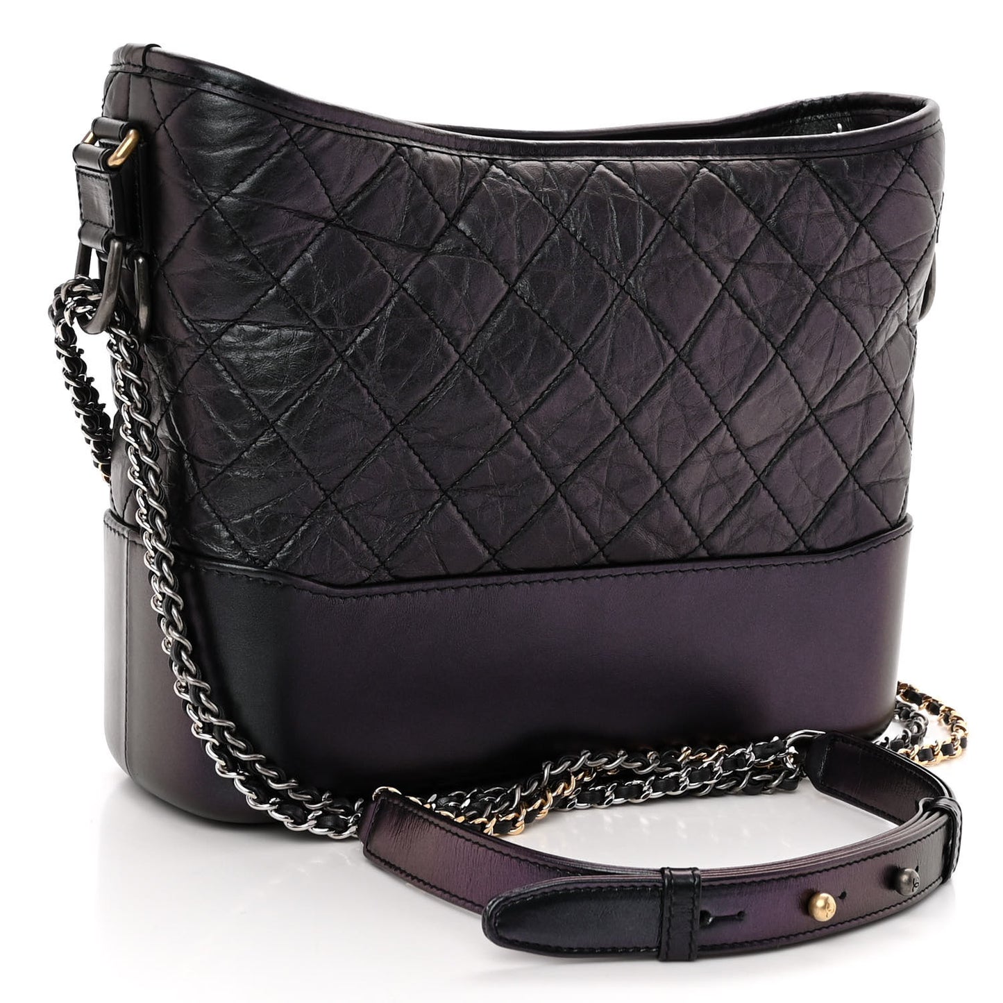 Iridescent Aged Calfskin Quilted Medium Gabrielle Hobo Black