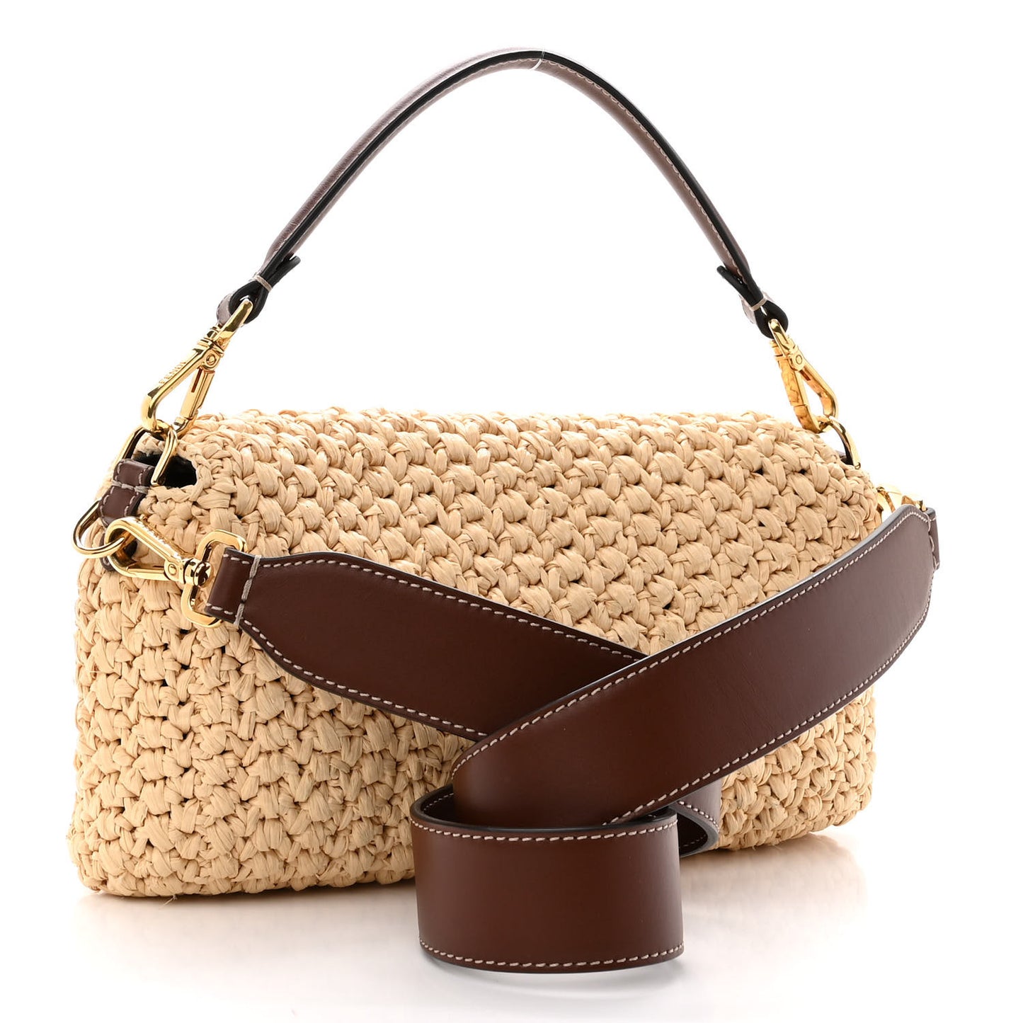 Straw Vitello King Woven Baguette Natural Ghianda