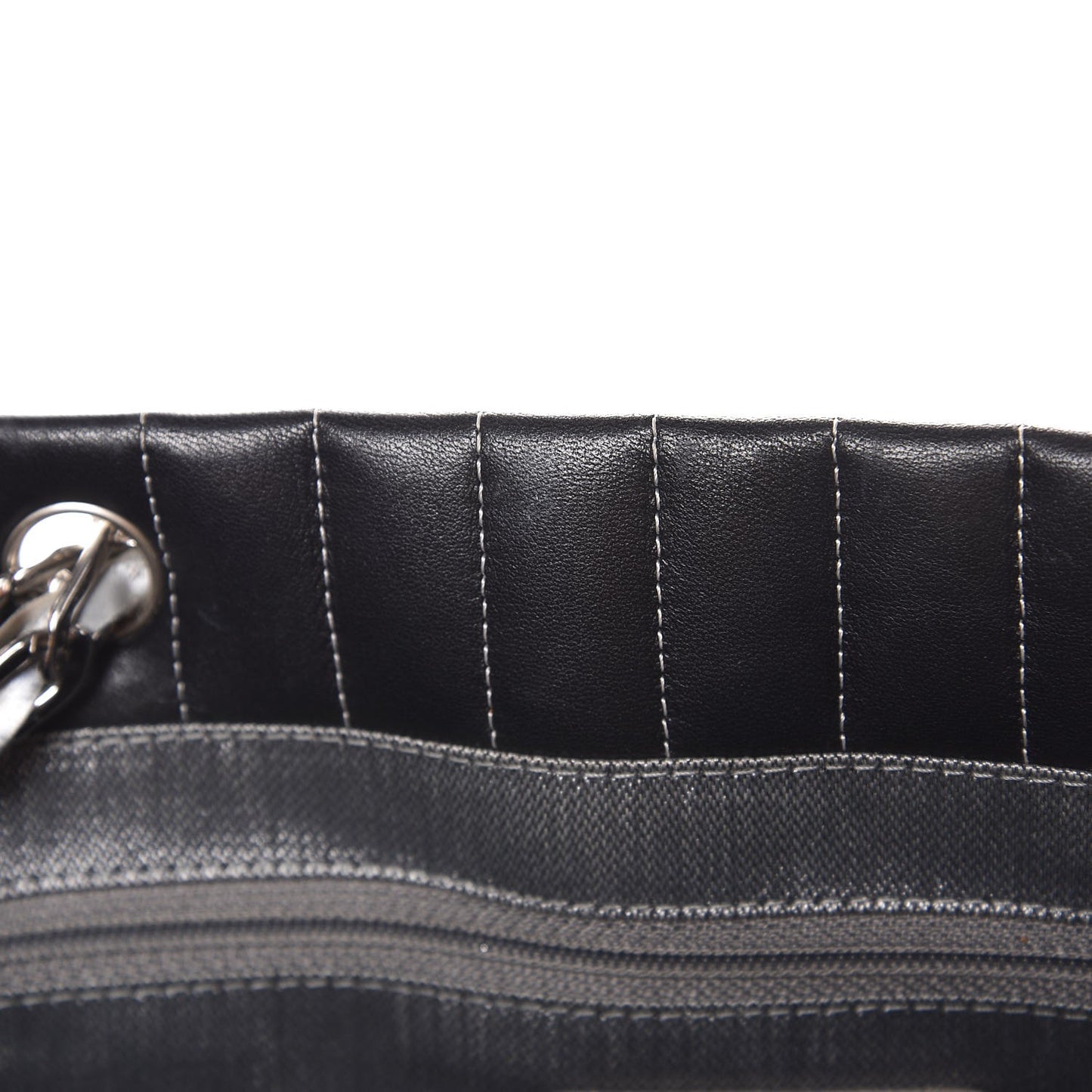 Lambskin Vertical Quilted Large Mademoiselle Tote Black