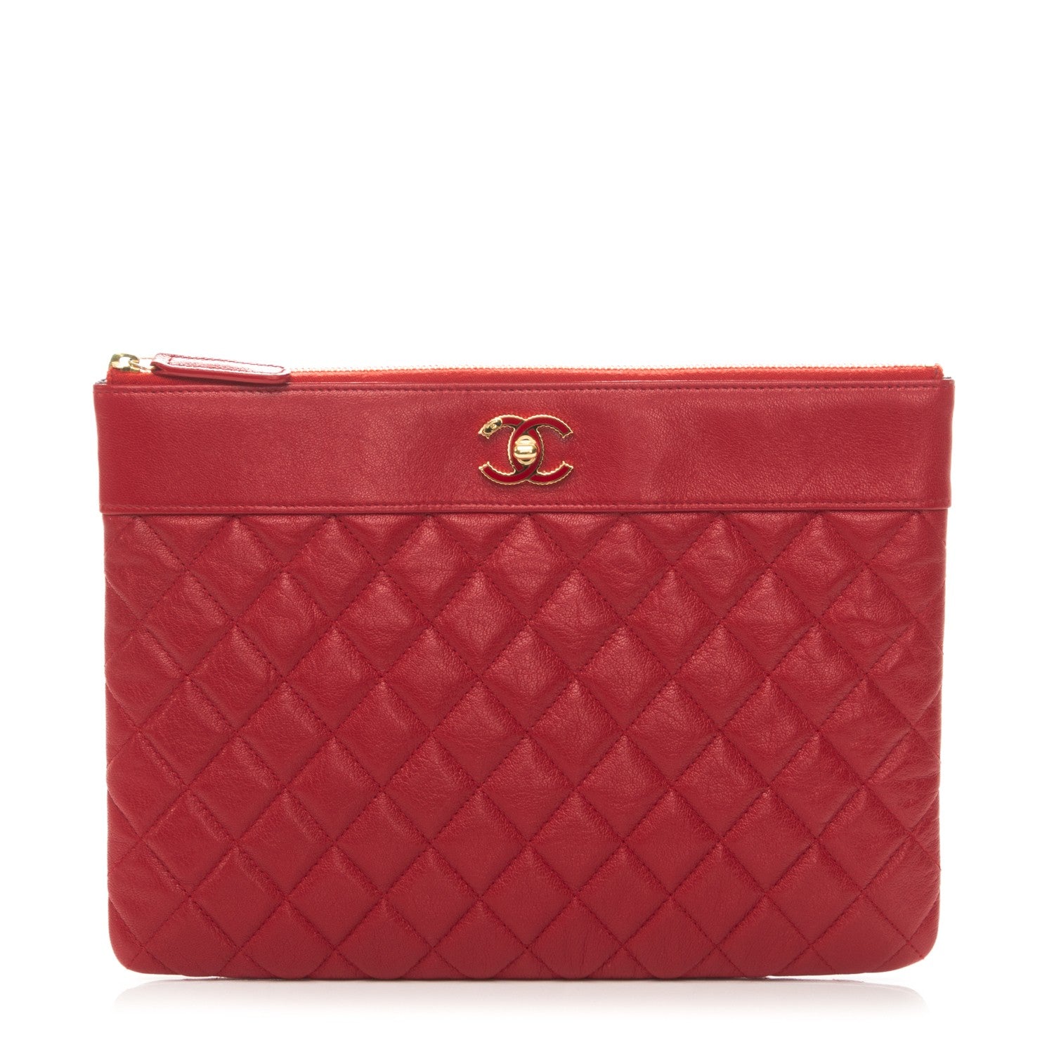 Chanel Sheepskin Quilted Medium Vintage Mademoiselle Cosmetic Case Red 1 of 7