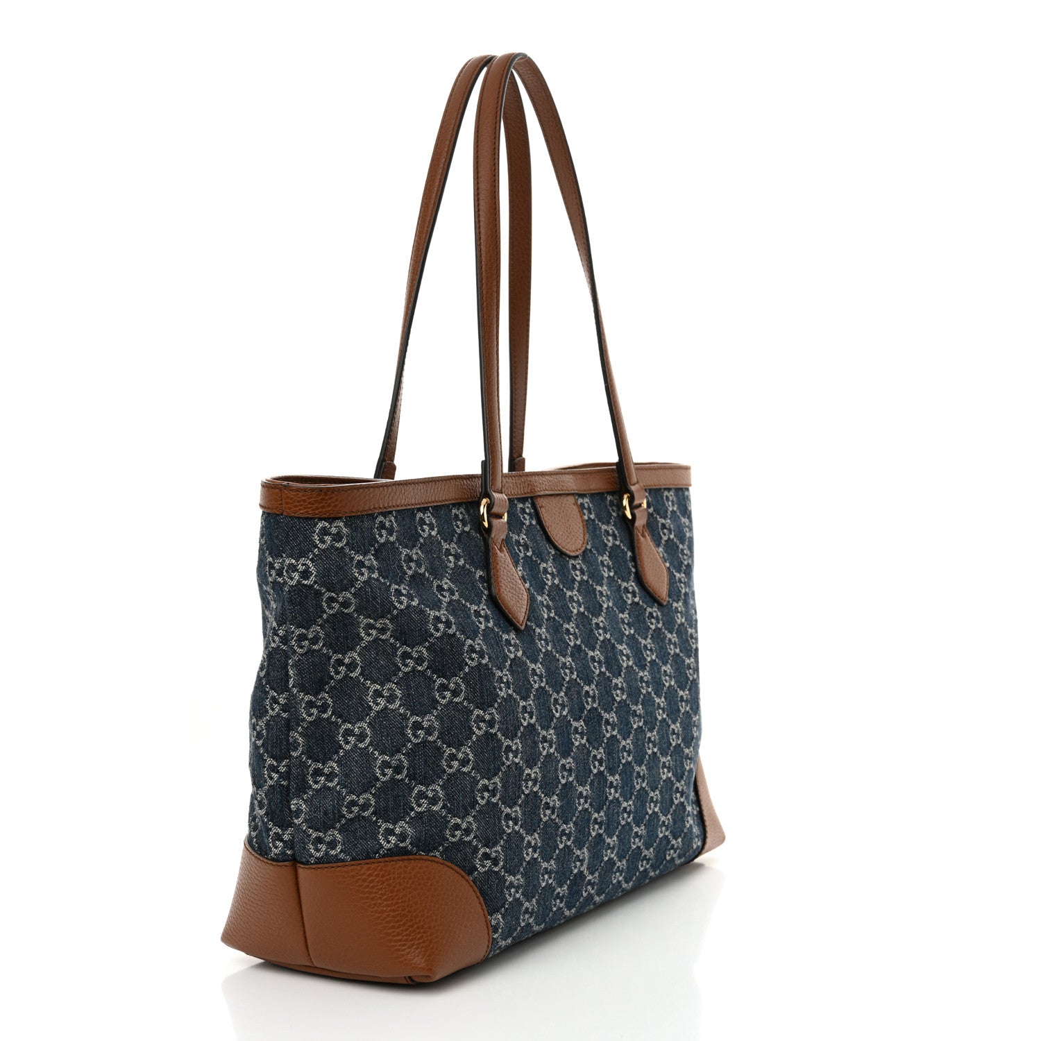 Gucci New Denim GG Monogram Medium Ophidia Shopping Tote Blue Tea Cuir 3 of 11