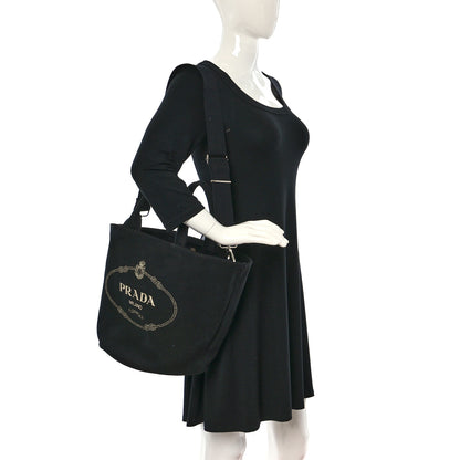 Prada Canapa Small Shopping Tote Black 2 of 10