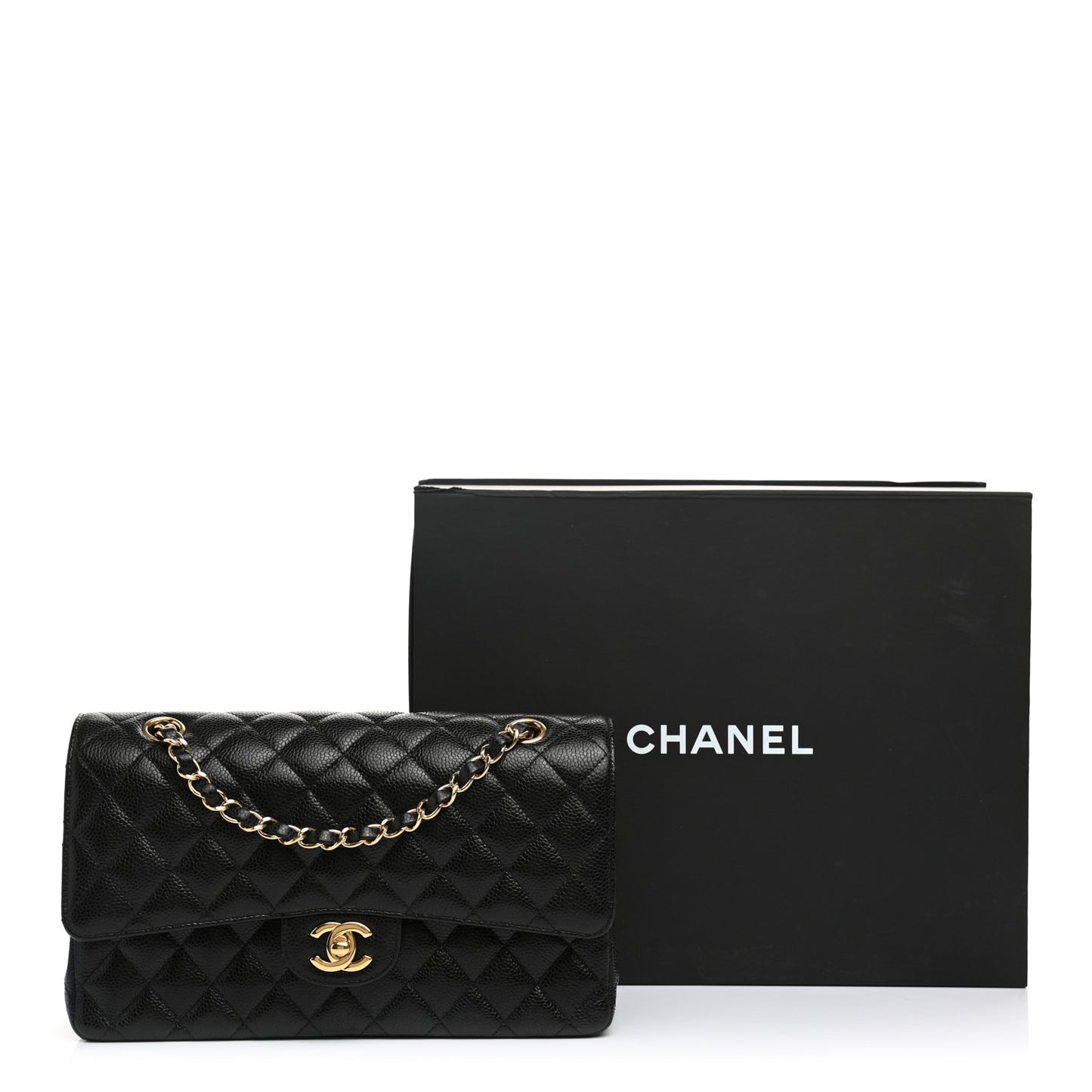 Caviar Quilted Medium Double Flap Black