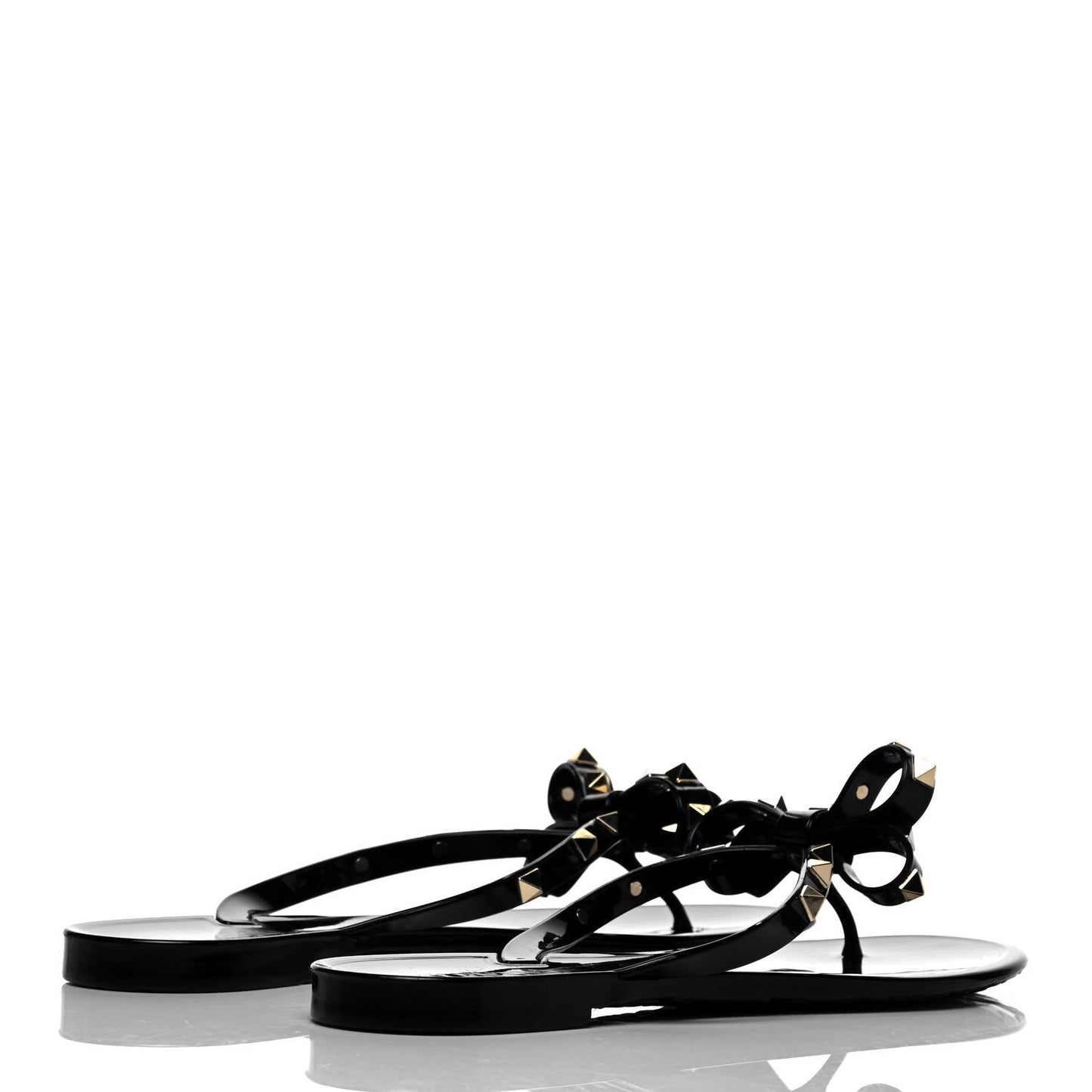 PVC Jelly Rockstud Bow Thong Sandals 40 Black