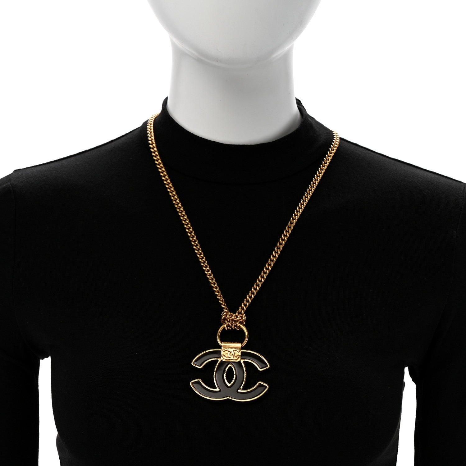 Chanel Metal Resin CC Pendant Necklace Gold 2 of 6