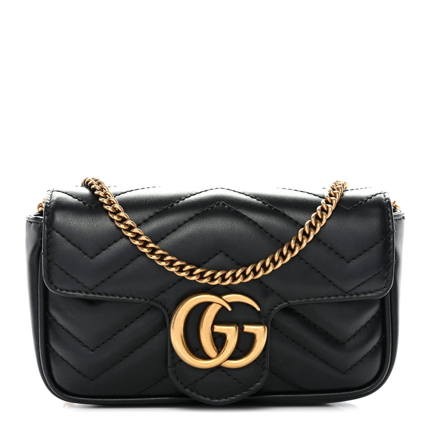 Calfskin Matelasse Super Mini GG Marmont Shoulder Bag Black