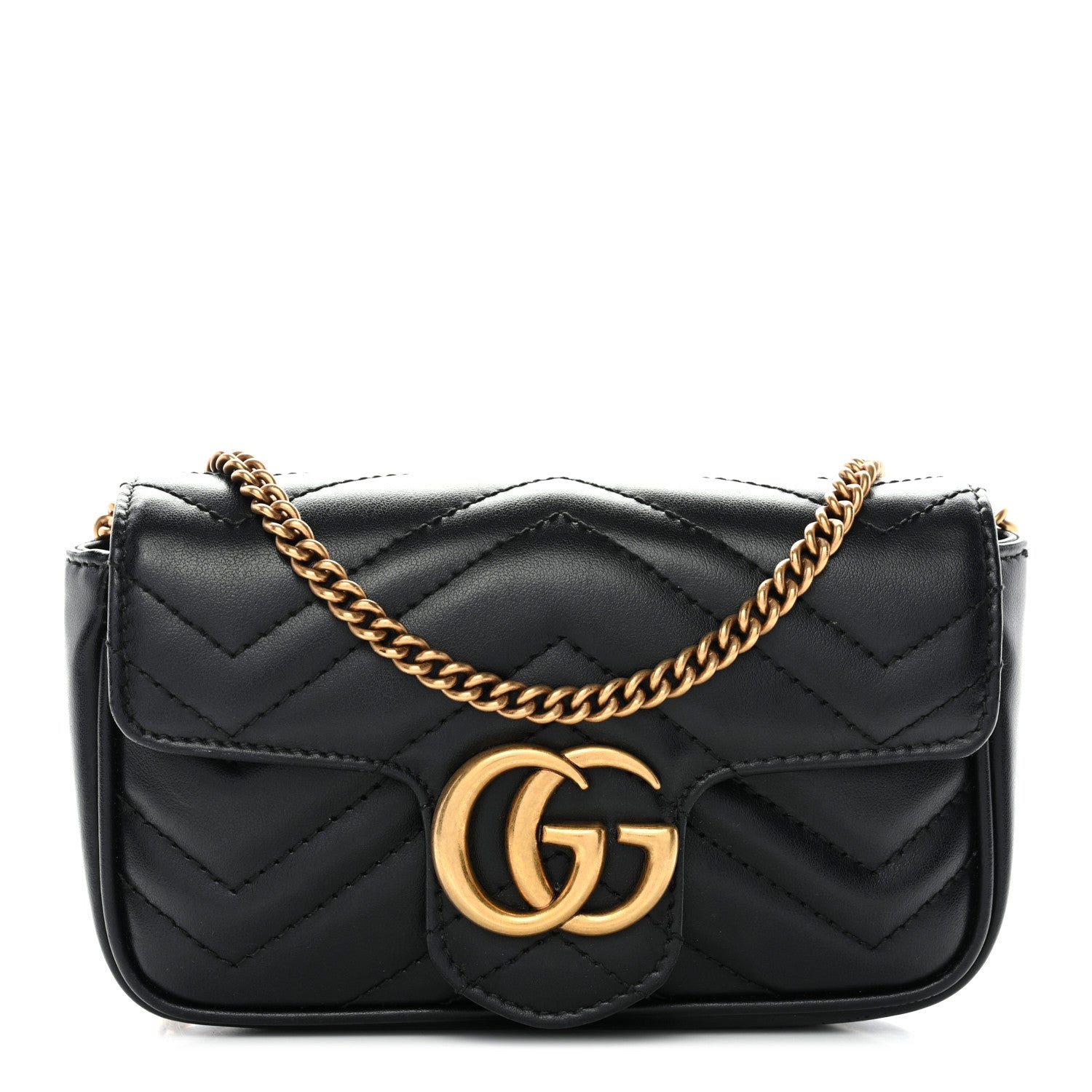Gucci Calfskin Matelasse Super Mini GG Marmont Shoulder Bag Black 1 of 11
