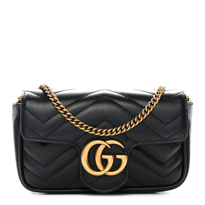 Gucci Calfskin Matelasse Super Mini GG Marmont Shoulder Bag Black 1 of 11