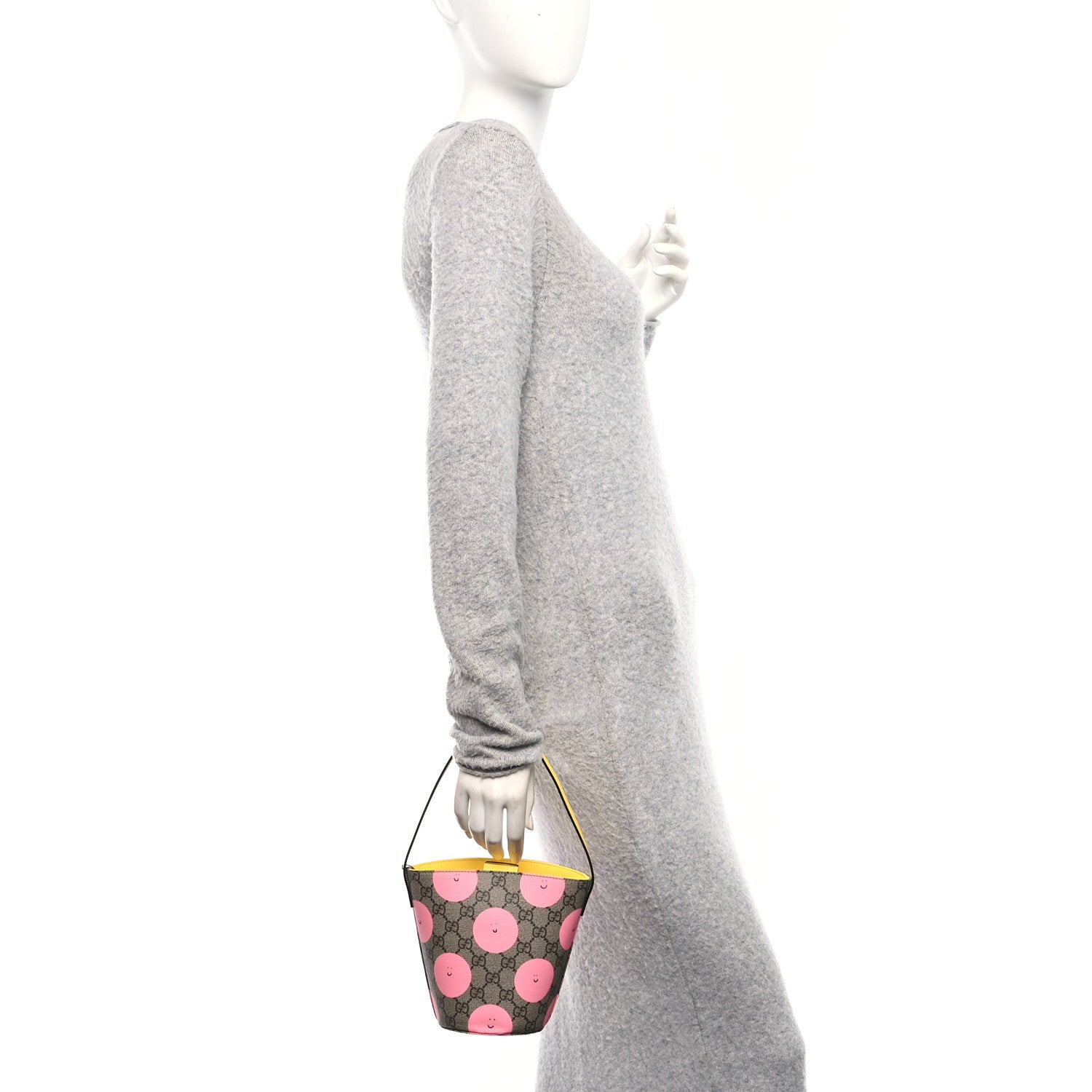 Gucci GG Supreme Monogram Childrens Printed Smile Bucket Bag Beige Dark Brown Yellow Pink 2 of 10