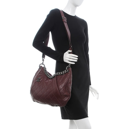 Chanel Calfskin Coco Pleats Hobo Burgundy 2 of 7