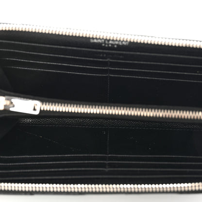 Saint Laurent Grain De Poudre Matelasse Chevron Monogram Zip Around Wallet Black 5 of 7