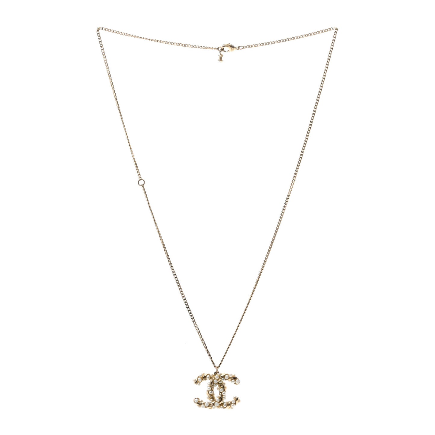 Metal Pearl CC Drop Necklace Gold
