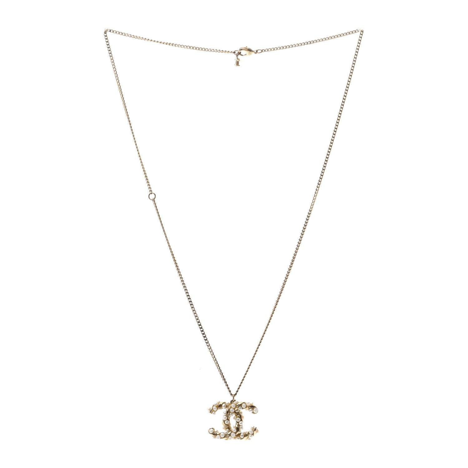 Chanel Metal Pearl CC Drop Necklace Gold 3 of 4