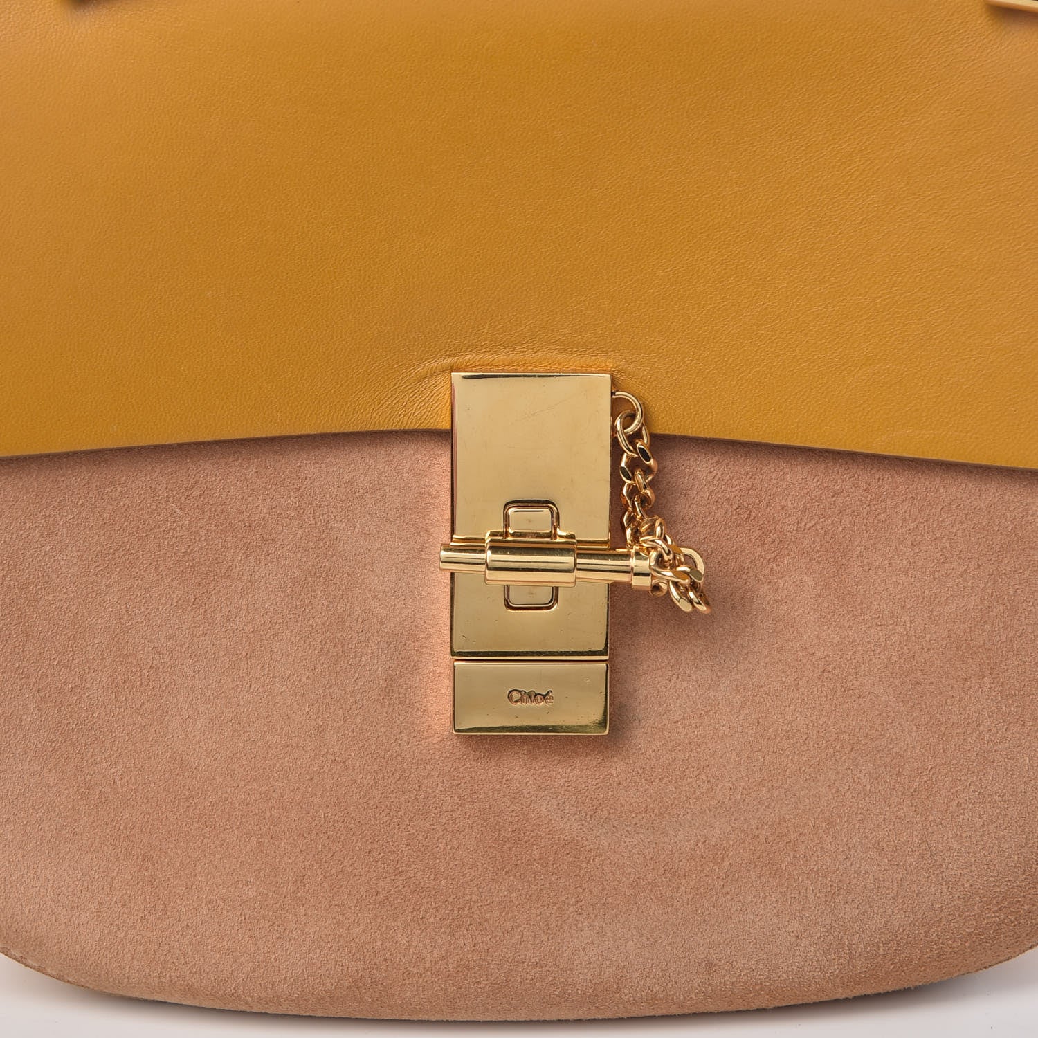 Chloe Suede Smooth Calfskin Drew Shoulder Bag Wet Sand Sunflower 10 of 15