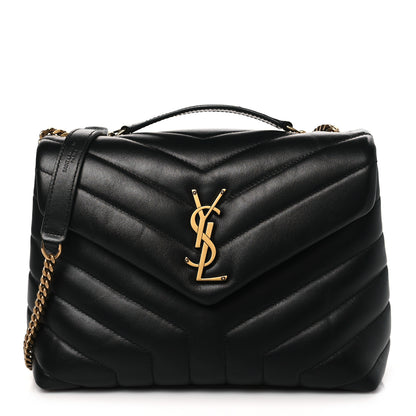 Saint Laurent Calfskin Y Quilted Monogram Small Loulou Chain Satchel Black 1 of 8