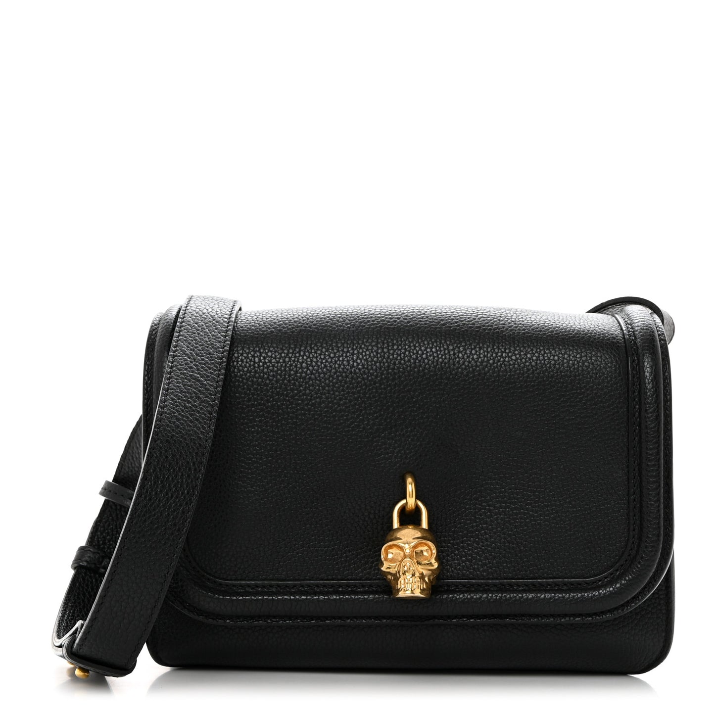 Grained Calfskin Padlock Crossbody Bag Black