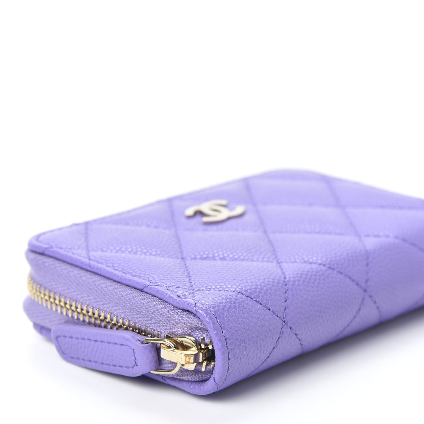 Caviar Quilted Zip Around Coin Purse Wallet Purple
