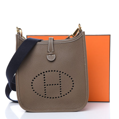 Hermes Taurillon Clemence Amazone Evelyne TPM Etoupe Bleu Indigo 11 of 11