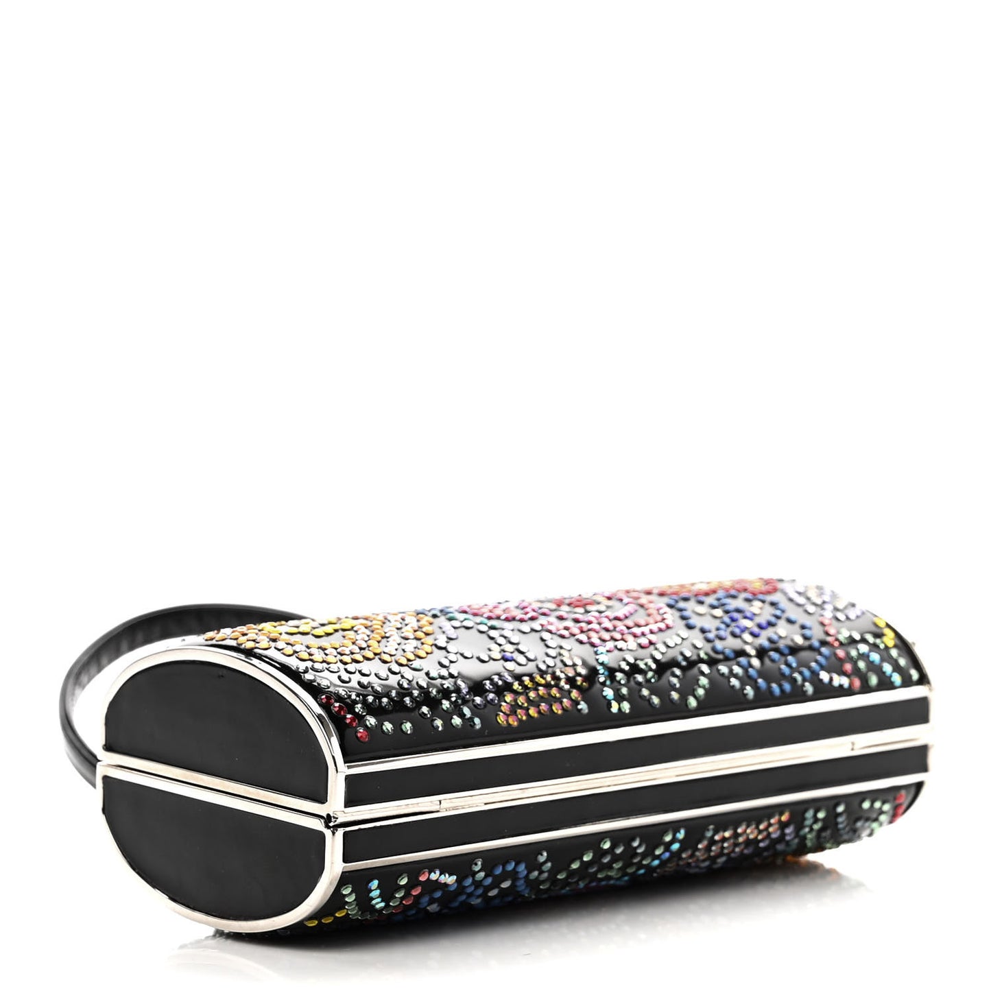 Patent Crystal Floral Clutch Black Multicolor