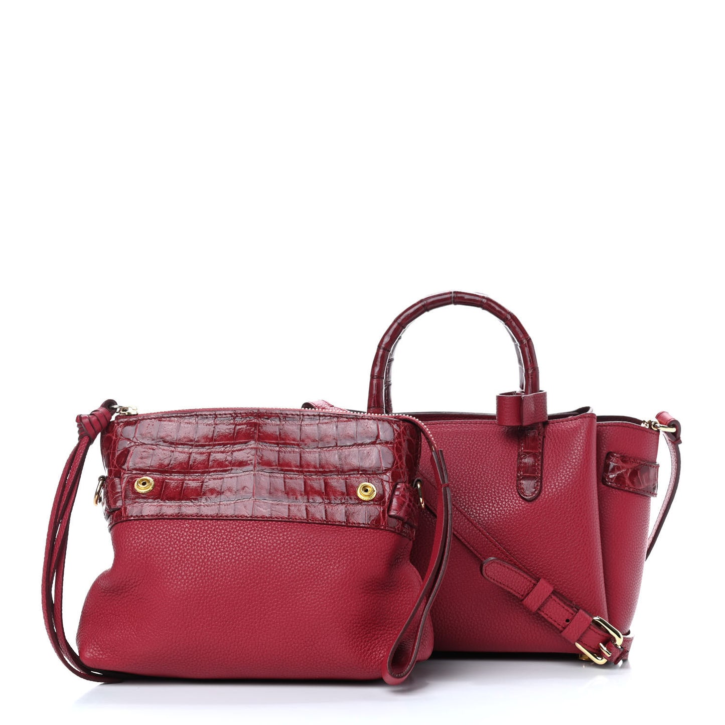 Calfskin Crocodile Mini Cristie Satchel Dark Pink