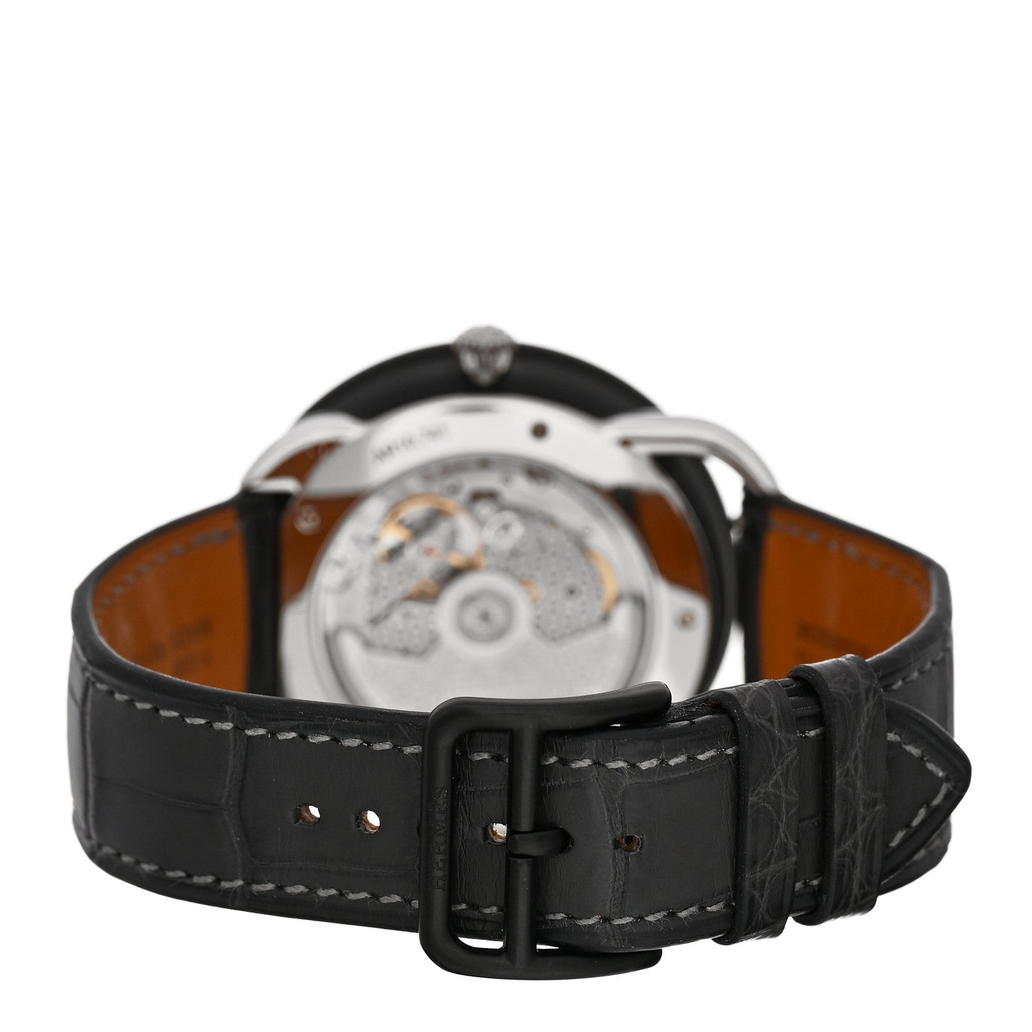 Hermes Platinum Titanium Alligator 43mm Arceau Le Temps Voyageur Automatic Watch Noir 3 of 5