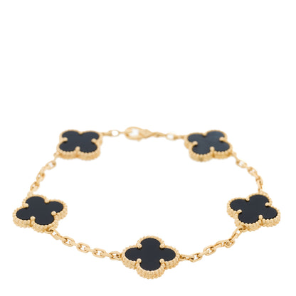 Van Cleef & Arpels 18K Yellow Gold Black Onyx 5 Motifs Vintage Alhambra Bracelet 1 of 4