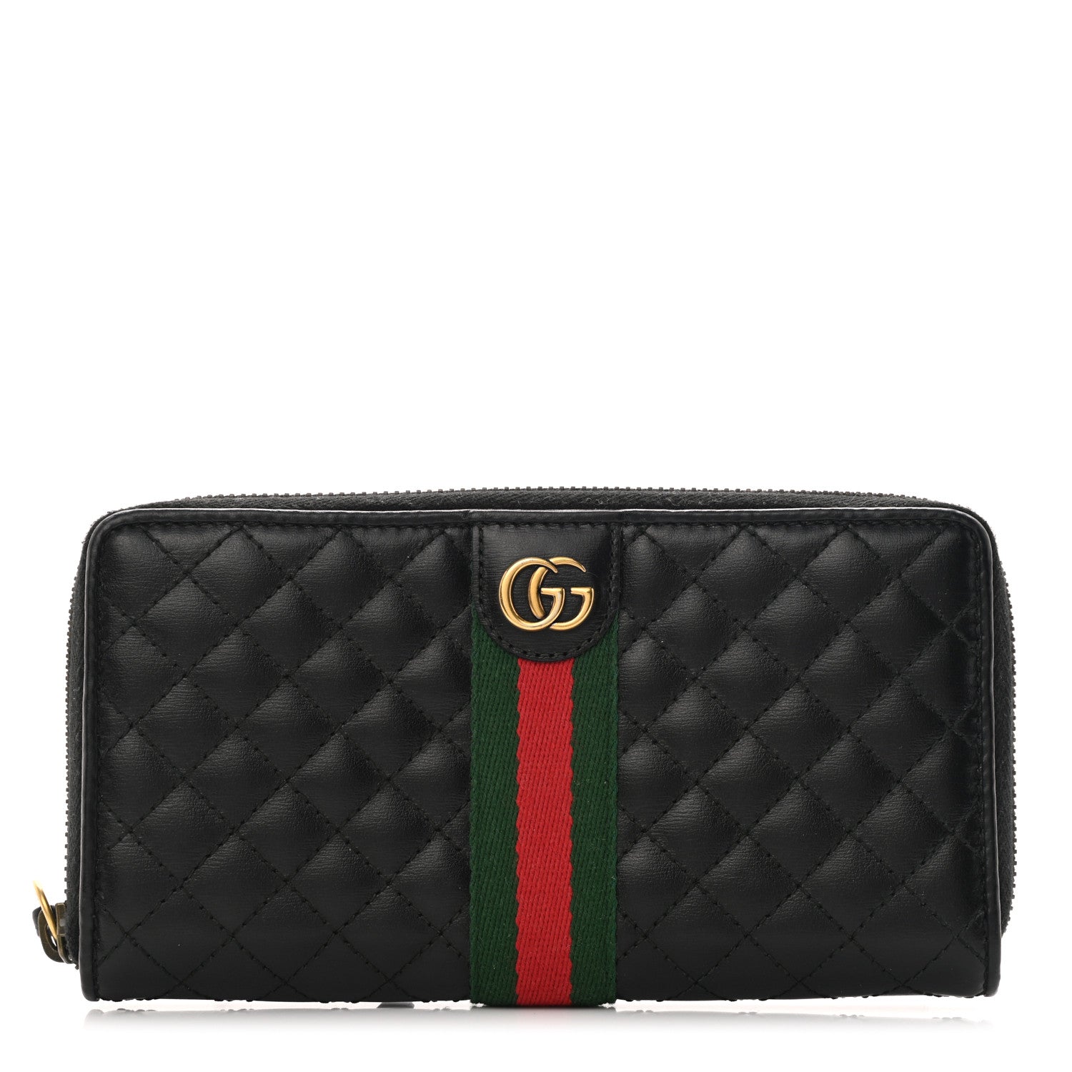 Gucci Calfskin Web Trapuntata GG Zip Around Wallet Black 1 of 6