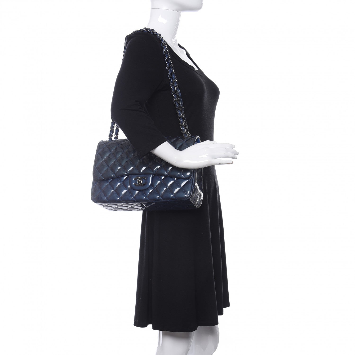 Chanel Patent Quilted Jumbo Double Flap Blue 2 of 10