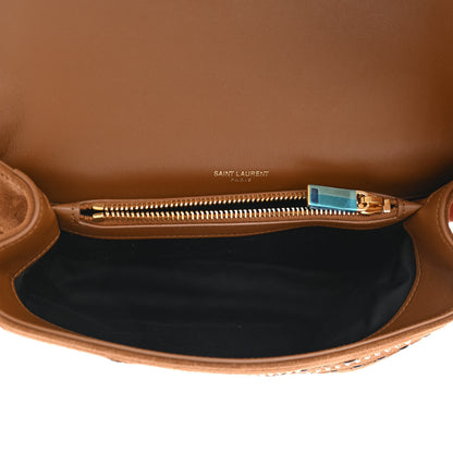 Saint Laurent Suede Matelasse Chevron Studded Monogram Medium College Bag Brown 5 of 8